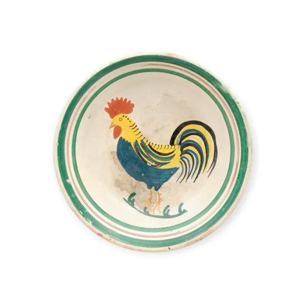 Rooster Bowl Green Glaze Interior 23cm